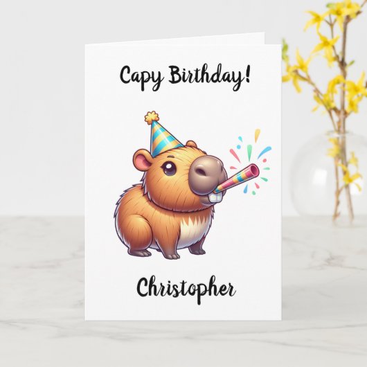 Funny Capybara Anniversaire Carte de voeux pliée (Fleur jaune)