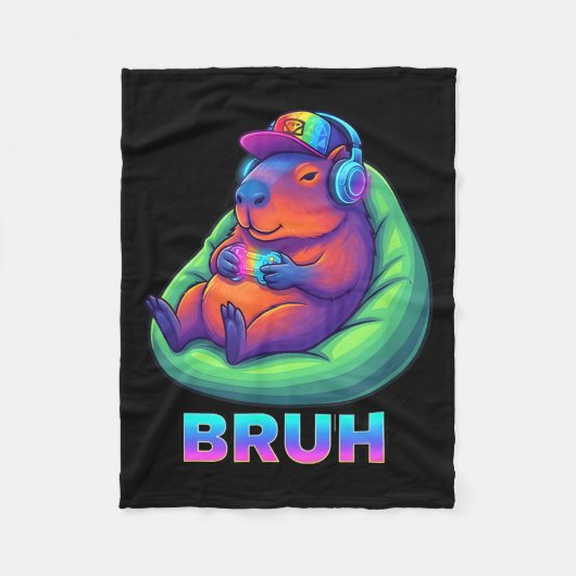 Funny Capybara Bruh Video Games Lovers Fleece Deken (Voorkant)