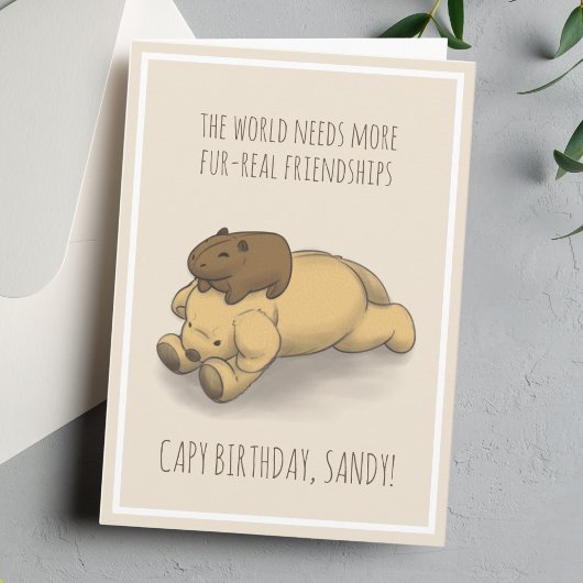 Funny Capybara et Chien Pun rose carte d'anniversa