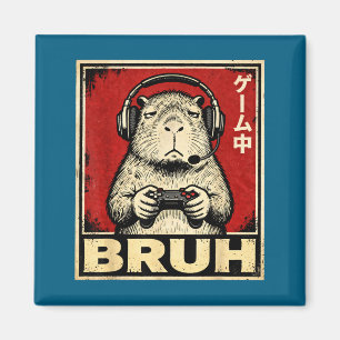 Funny Capybara Gamer Bruh Grafische T-shirt Heren  Magneet