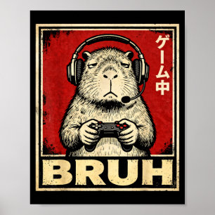 Funny Capybara Gamer Bruh Grafische T-shirt Heren Poster