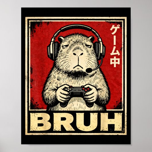 Funny Capybara Gamer Bruh Graphic Tee Men Boys Tee Poster (Voorkant)