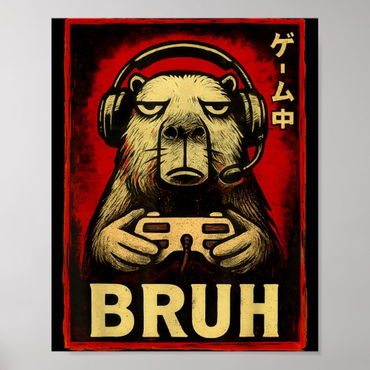 Funny Capybara Gamer Bruh Graphic Tee Men Boys Tee Poster (Voorkant)