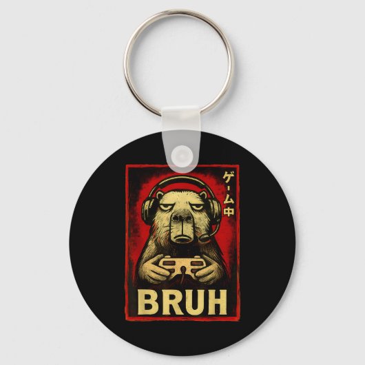 Funny Capybara Gamer Bruh Graphic Tee Men Boys Tee Sleutelhanger (Voorkant)