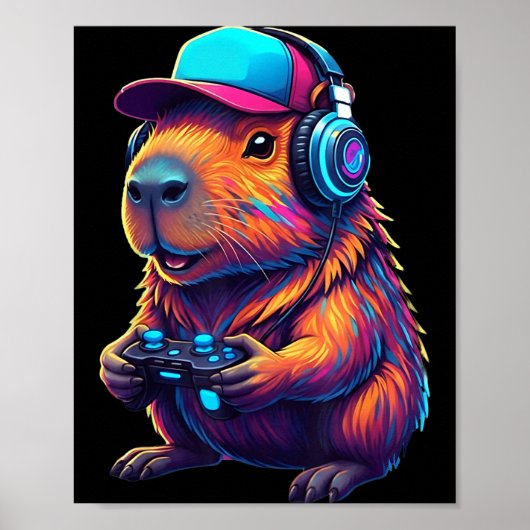Funny Capybara Gamer Gaming Video Games Capybara Poster (Voorkant)