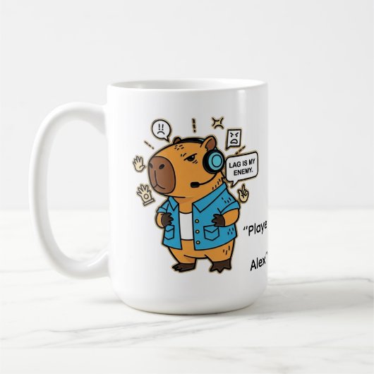 Funny Capybara Gamer Mug – Personalized with Playe (Gauche)