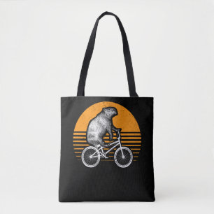 Funny Capybara Riding Bike Retro Capibara Bicycle Draagtas