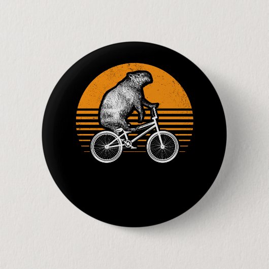 Funny Capybara Riding Bike Retro Capibara Bicycle Ronde Button 5,7 Cm (Voorkant)