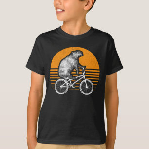 Funny Capybara Riding Bike Retro Capibara Bicycle T-shirt