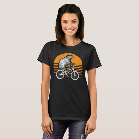 Funny Capybara Riding Bike Retro Capibara Bicycle T-shirt (Voorkant volledig)