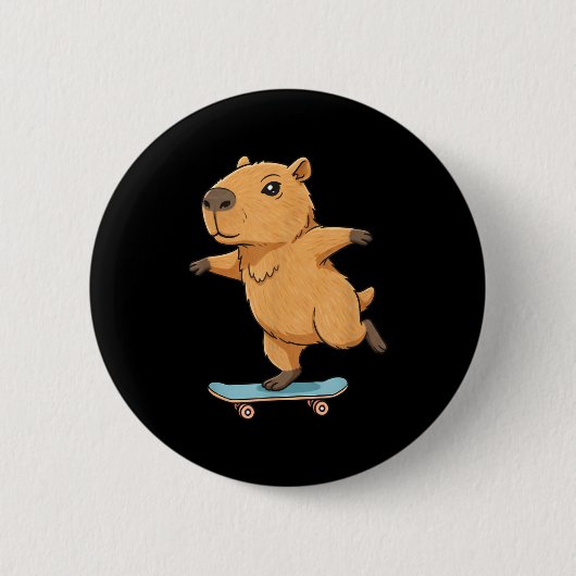 Funny Capybara Skater Skateboard Ballerina Zoo Boy Ronde Button 5,7 Cm (Voorkant)