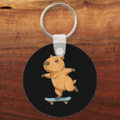 Funny Capybara Skater Skateboard Ballerina Zoo Boy Sleutelhanger (Voorkant)