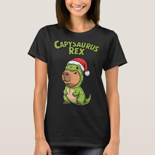 Funny Capybara T-rex Costume Christmas Kids Boys T-shirt (Voorkant)