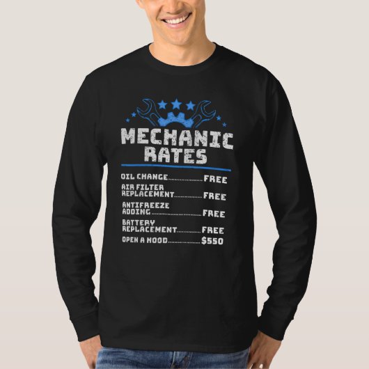 Funny Car Mechanic Hourly Rate T-shirt (Voorkant)