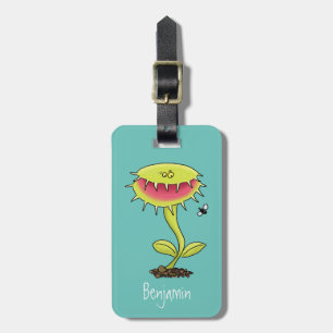 Funny carnivorous Venus fly trap plant cartoon Bagagelabel