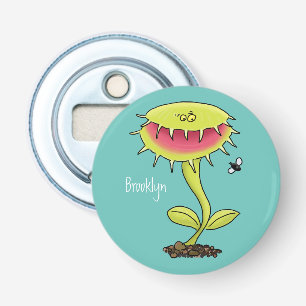 Funny carnivorous Venus fly trap plant cartoon Button Flesopener