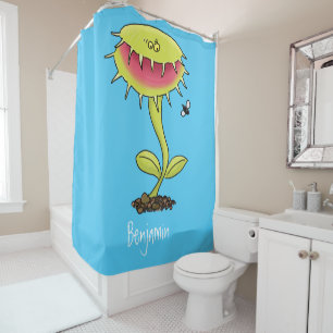 Funny carnivorous Venus fly trap plant cartoon Douchegordijn