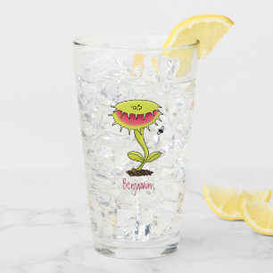 Funny carnivorous Venus fly trap plant cartoon Glas