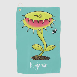 Funny carnivorous Venus fly trap plant cartoon Golfhanddoek