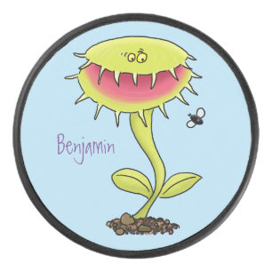 Funny carnivorous Venus fly trap plant cartoon Hockey Puck