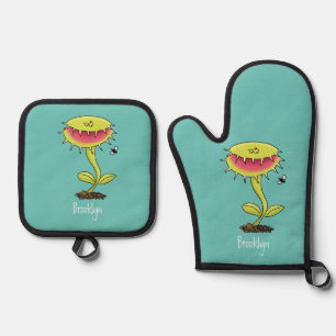 Funny carnivorous Venus fly trap plant cartoon Ovenwant & Pannenlap Set