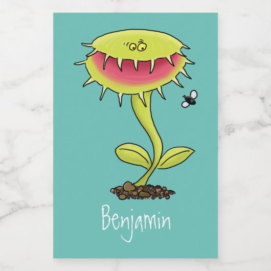 Funny carnivorous Venus fly trap plant cartoon Voedselcontainer Etiket (Enkel label)