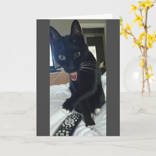 Funny carte d'anniversaire 50e chat (Fleur jaune)