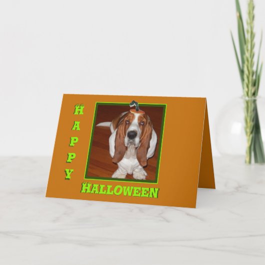 Funny Carte Halloween avec Basset en Casquette Cit (Devant)
