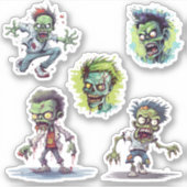 Funny Cartoon 5 Crazy Zombie Sticker (Voorkant)