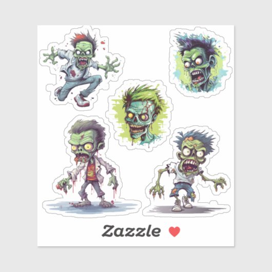 Funny Cartoon 5 Crazy Zombie Sticker (Vel)