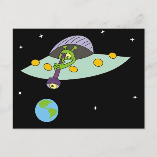 Funny Cartoon Alien et carte postale de la Terre (Devant)