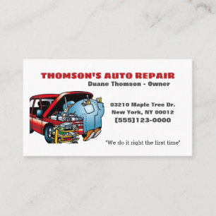 Funny Cartoon Automotive Mechanic Auto Visitekaartje