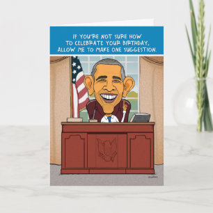 Funny Cartoon Barack Obama Birthday Kaart