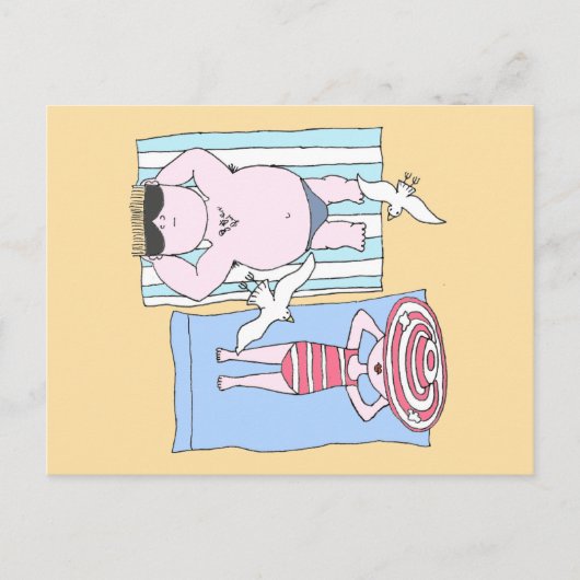 Funny Cartoon Beach Holiday Sunbathers Briefkaart (Voorkant)