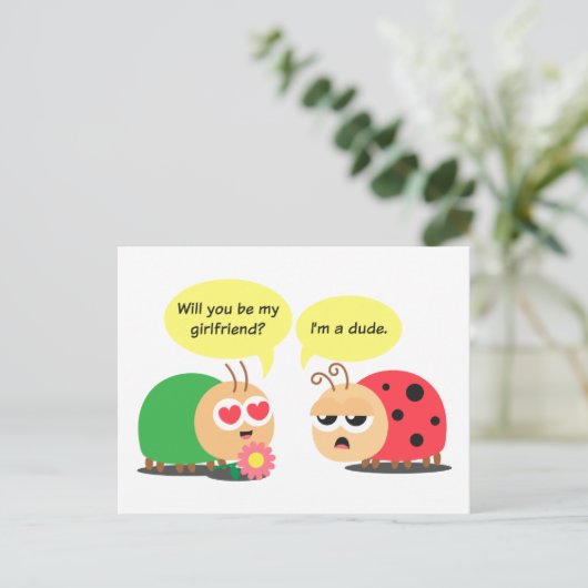 Funny Cartoon - Beetle Mistook Ladybug als meisje Briefkaart (Staand voorkant)