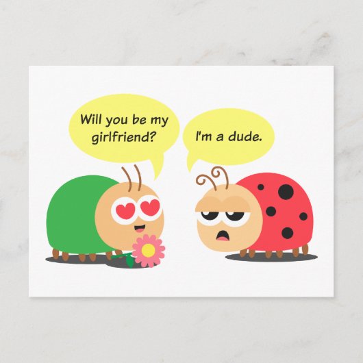 Funny Cartoon - Beetle Mistook Ladybug als meisje Briefkaart (Voorkant)