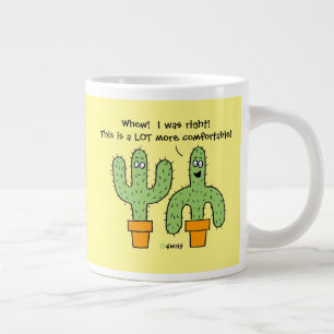 Funny Cartoon Cactus in Pot Bright Yellow Sunshine Grote Koffiekop