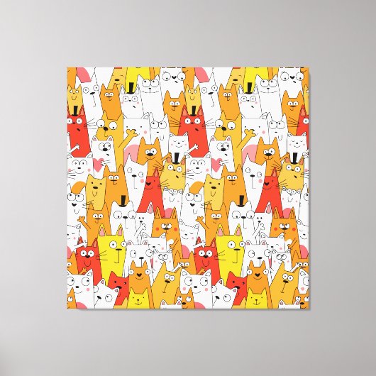 Funny Cartoon Cats Group Doodle Canvas Afdruk (Voorkant)