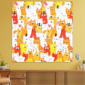 Funny Cartoon Cats Group Doodle Canvas Afdruk (Insitu (Woonkamer))