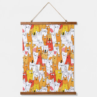 Funny Cartoon Cats Group Doodle Hangend Wandkleed
