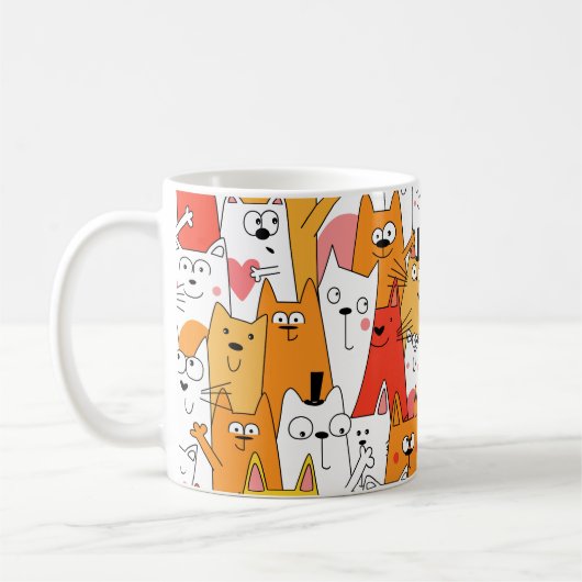 Funny Cartoon Cats Group Doodle Koffiemok (Links)