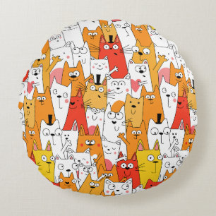 Funny Cartoon Cats Group Doodle Rond Kussen