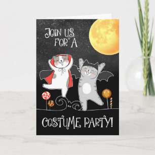 Funny Cartoon Cats Halloween Party Kaart