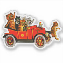 Funny Cartoon Cats Kittens in Classic Car
