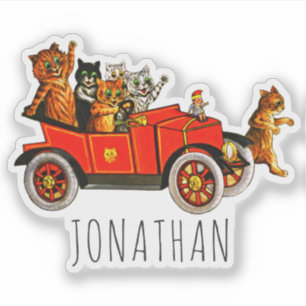  Funny Cartoon Cats Kittens in Classic Car Sticker