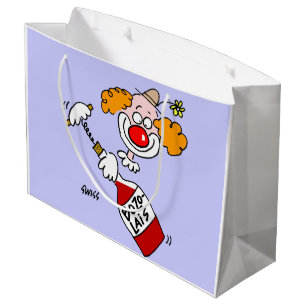Funny Cartoon Clown Opening Bottle of Wine Large Cadeauzakje