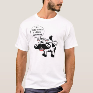 Funny Cartoon Cow Curly Mustache Smile T-shirt