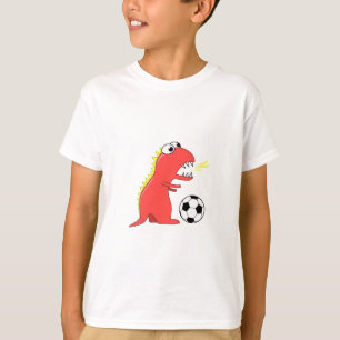 Funny Cartoon Dinosaur Soccer Kinder Long Meve T-shirt