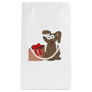 Funny Cartoon Dog met Cadeau Klein Cadeauzakje