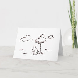 Funny Cartoon Dog Under Tree Line Drawing Card Kaart